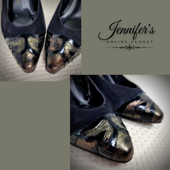 Jasmin Vintage Women's Black Suede and Snakeskin Heels Size 6B - Picture 9 of 13